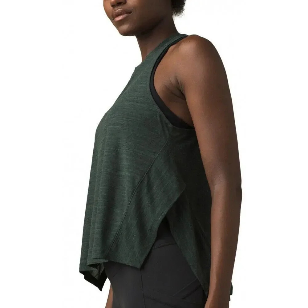 prAna North Star Split Side Active Tank in Dark Green Size S Small
